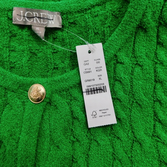 NWT!! J. CREW Odette Cable Knit Sweater Lady Jacket Cotton Blend Boucle Green XL - Picture 12 of 16